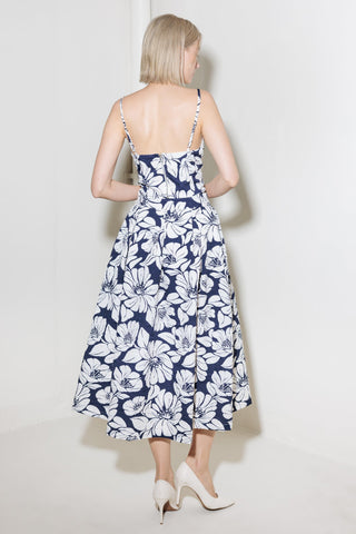 PLAIN OPTIMISM NAVY WOVEN MIDI SKIRT - By Baano