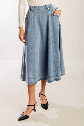AT FIRST GLANCE DENIM MIDI SKIRT - By Baano