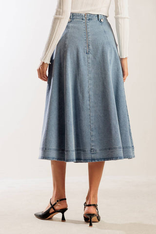 AT FIRST GLANCE DENIM MIDI SKIRT - By Baano