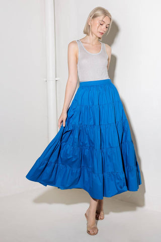SIMPLY SPELLBOUND BLUE WOVEN FULL MIDI SKIRT - By Baano
