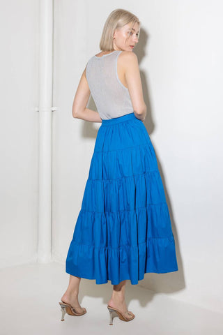 SIMPLY SPELLBOUND BLUE WOVEN FULL MIDI SKIRT - By Baano