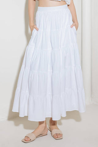 SIMPLY SPELLBOUND WHITE WOVEN FULL MIDI SKIRT - By Baano