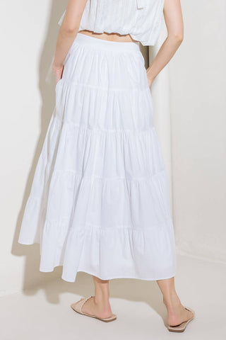 SIMPLY SPELLBOUND WHITE WOVEN FULL MIDI SKIRT - By Baano