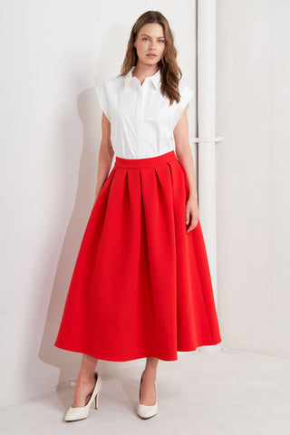STRAWBERRY POP WOVEN FULL MIDI SKIRT - By Baano