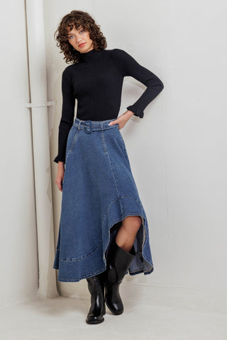 COWBOY CURVE DENIM MIDI SKIRT - By Baano