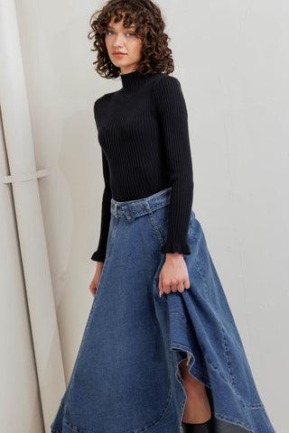 COWBOY CURVE DENIM MIDI SKIRT - By Baano