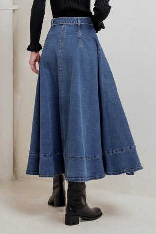 COWBOY CURVE DENIM MIDI SKIRT - By Baano