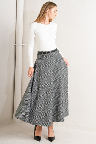 CITY CHECKLINE WOOLEN WOVEN MIDI SKIRT