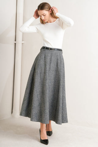 CITY CHECKLINE WOOLEN WOVEN MIDI SKIRT