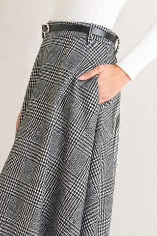 CITY CHECKLINE WOOLEN WOVEN MIDI SKIRT