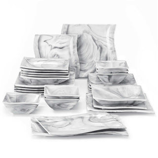 Flora Marble Grey 26 Piece Dinnerware Set