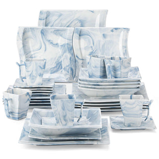 Flora Marble Blue 30 Piece Dinnerware Set