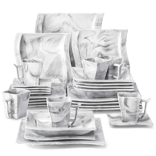 Flora Marble Grey 30 Piece Dinnerware Set