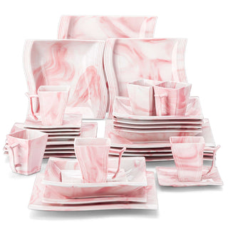 Flora Marble Pink 30 Piece Dinnerware Set