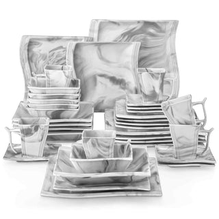 Flora Marble Grey 36 Piece Dinnerware Set