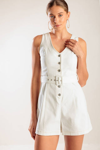 TAKE THE LEAD WHITE WOVEN ROMPER - By Baano