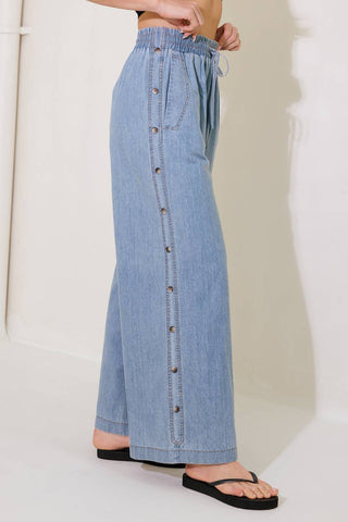 RIVERSIDE SIPS LIGHT INDIGO CHAMBRAY PANTS - By Baano