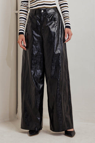 GLOSSY CITY STRIPES FAUX LEATHER PANTS - By Baano