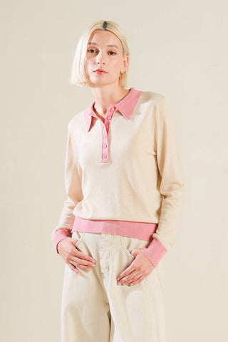 HIDDEN REFLECTIONS SWEATER POLO TOP - By Baano