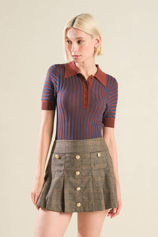 BLISSFUL STROLLS SWEATER POLO TOP - By Baano