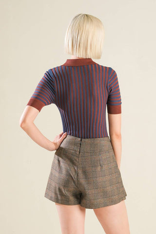 BLISSFUL STROLLS SWEATER POLO TOP - By Baano