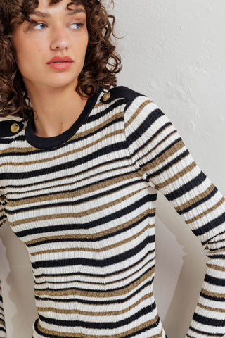 SWEET STRIPE MUSE SWEATER KNIT TOP - By Baano