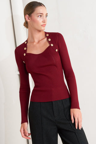 MODERN HERO BURGUNDY SWEATER KNIT TOP - By Baano