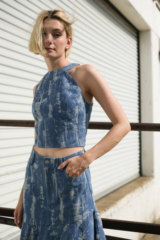 BREEZY ADORATION DENIM CROP TOP - By Baano