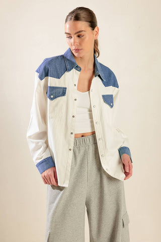 KEEP IT GOING WOVEN AND DENIM SHIRT - By Baano