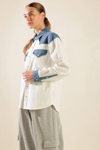 KEEP IT GOING WOVEN AND DENIM SHIRT - By Baano