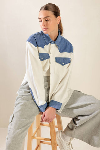 KEEP IT GOING WOVEN AND DENIM SHIRT - By Baano