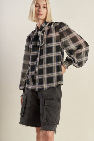 LOVELY INTUITION WOVEN PLAID TOP - By Baano