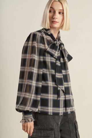 LOVELY INTUITION WOVEN PLAID TOP - By Baano