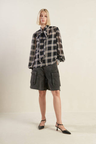 LOVELY INTUITION WOVEN PLAID TOP - By Baano