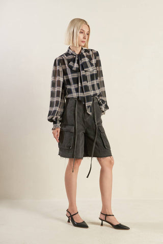 LOVELY INTUITION WOVEN PLAID TOP - By Baano