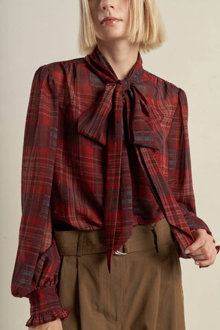 LOVELY INTUITION WOVEN PLAID TOP - By Baano