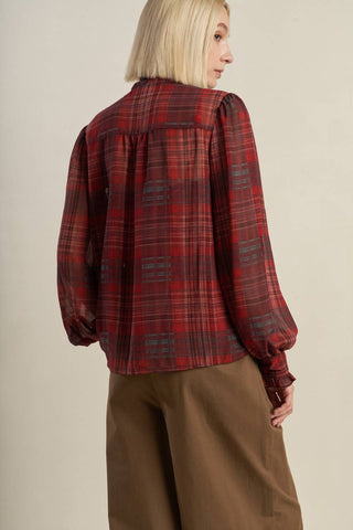 LOVELY INTUITION WOVEN PLAID TOP - By Baano