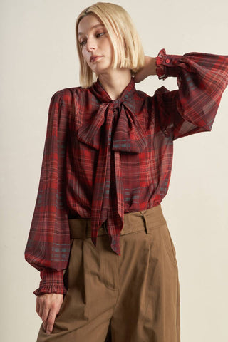 LOVELY INTUITION WOVEN PLAID TOP - By Baano