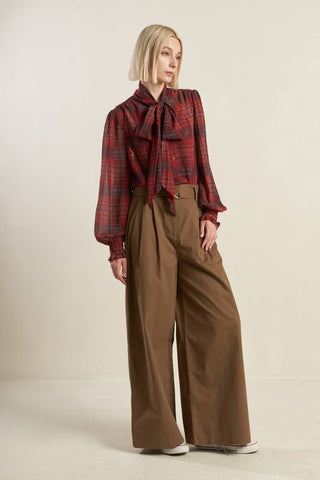 LOVELY INTUITION WOVEN PLAID TOP - By Baano