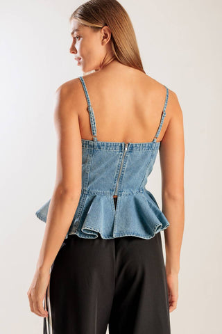 GRAND ENTRANCE INDIGO DENIM TOP - By Baano