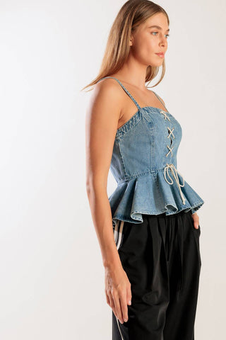 GRAND ENTRANCE INDIGO DENIM TOP - By Baano