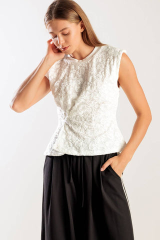 HIDDEN SMILES WHITE WOVEN LACE TOP - By Baano