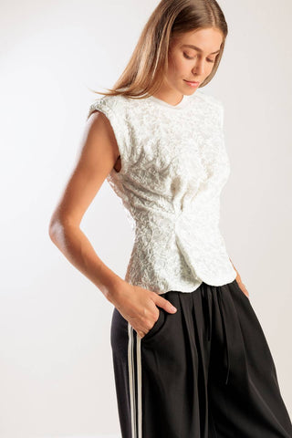 HIDDEN SMILES WHITE WOVEN LACE TOP - By Baano