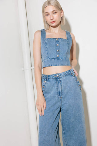 EVER SO SWEET LIGHT INDIGO DENIM TOP - By Baano