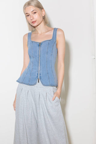 ALMOST ANGELIC LIGHT INDIGO DENIM TOP - By Baano