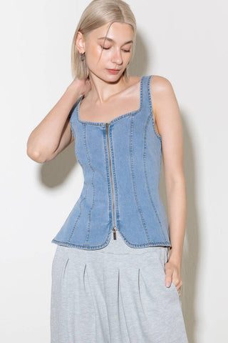 ALMOST ANGELIC LIGHT INDIGO DENIM TOP - By Baano