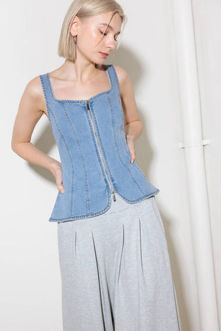 ALMOST ANGELIC LIGHT INDIGO DENIM TOP - By Baano