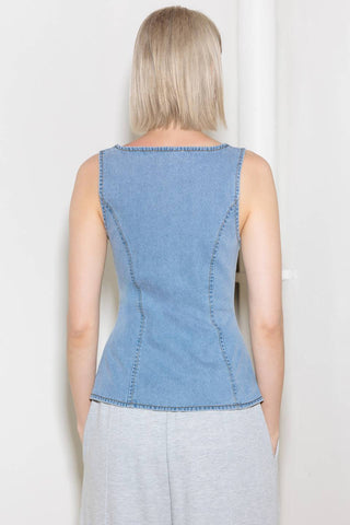 ALMOST ANGELIC LIGHT INDIGO DENIM TOP - By Baano