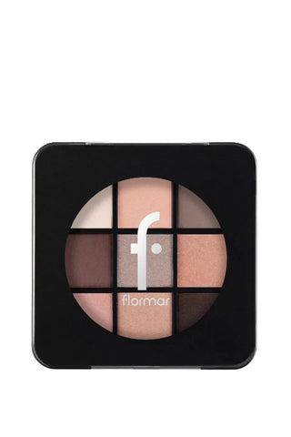 Flormar 9-pack Compact Eyeshadow Palette with Creamy Texture & Matte Finish/Shimmer 9g - 005 Nude Chivela