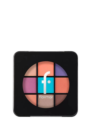 Flormar 9-pack Compact Eyeshadow Palette with Creamy Texture & Matte Finish/Shimmer 9g - 008 Rainbow - By Baano